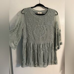 Boutique green baby doll lace top